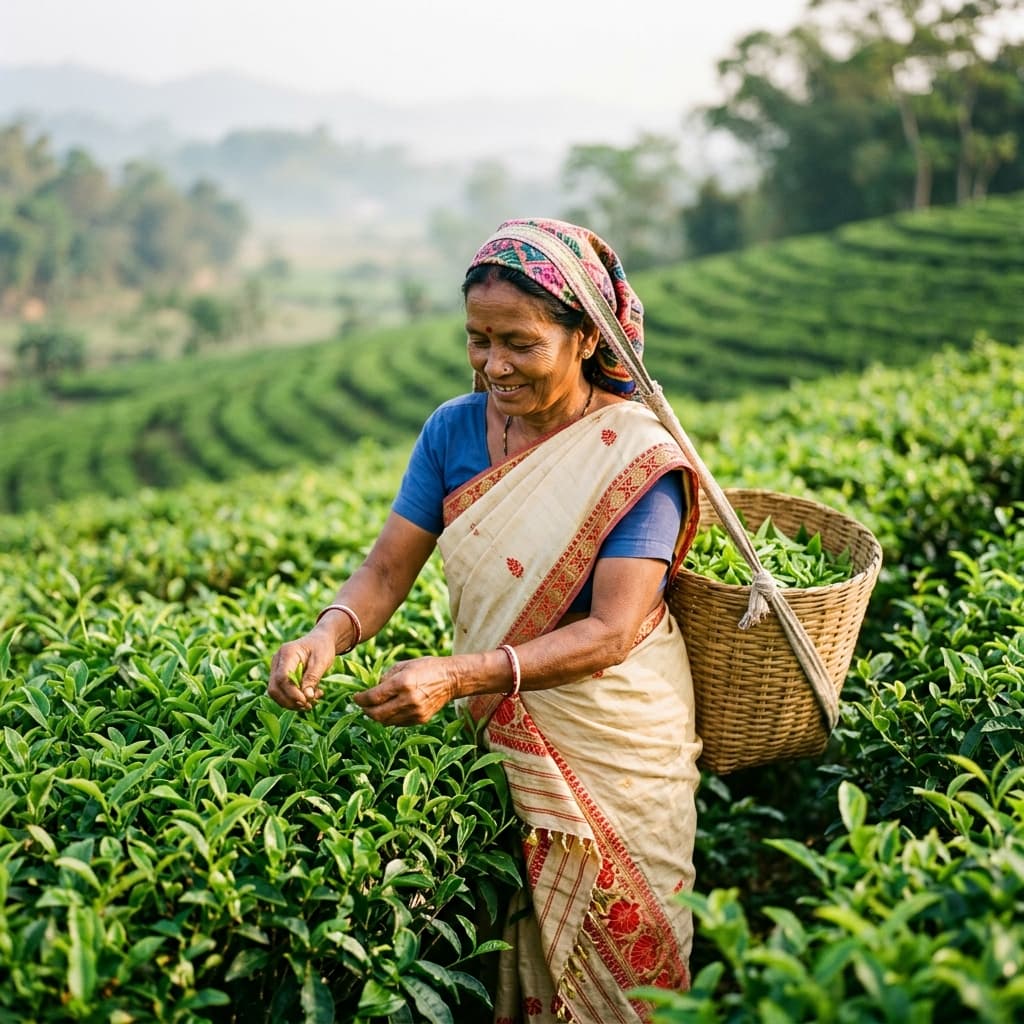 Tea picking in Assam garden